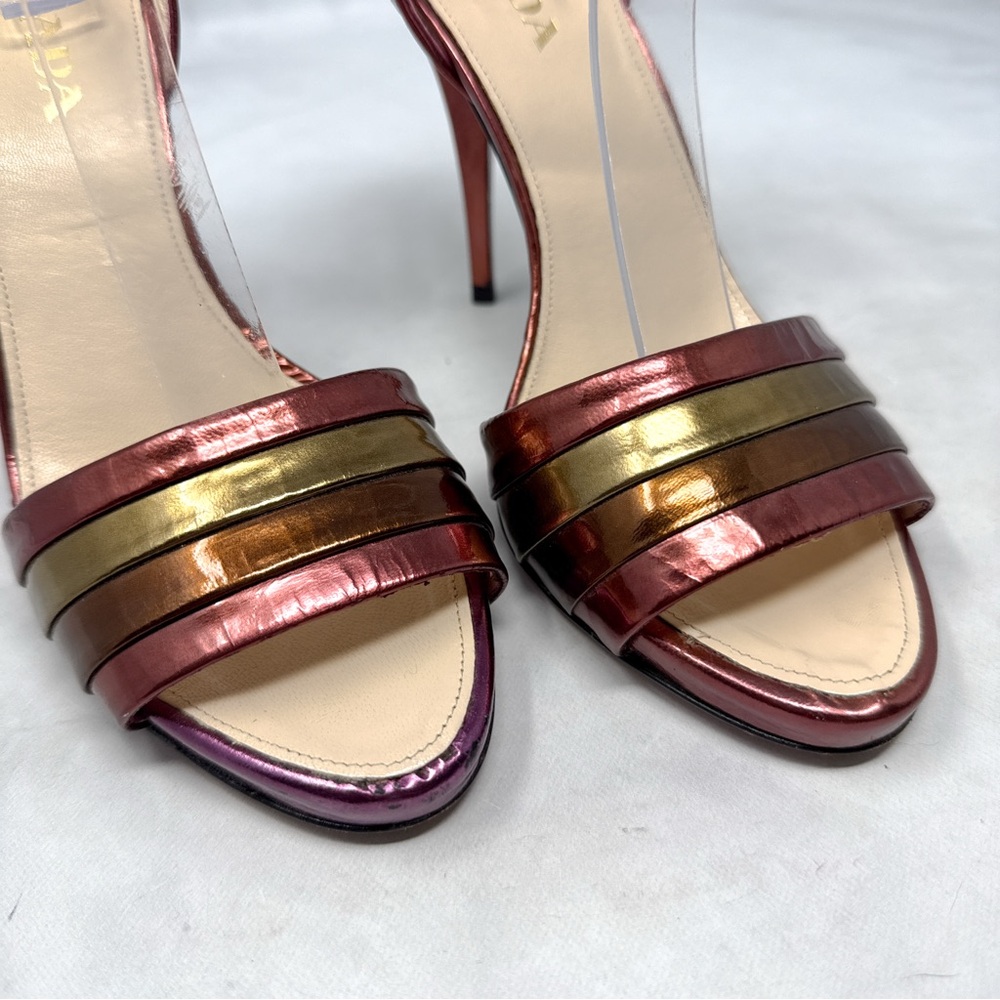 PRADA Vintage Y2K Metallic Leather Ankle Strap Platform Sandal Pumps Heels 36 - Picture 4 of 14